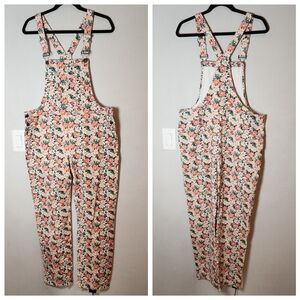 Piper & Scoot Size Large Pink Floral Overalls 100% Cotton Denim Twill
